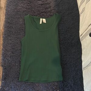 Divided Green Fitted Ribbed Tank Top